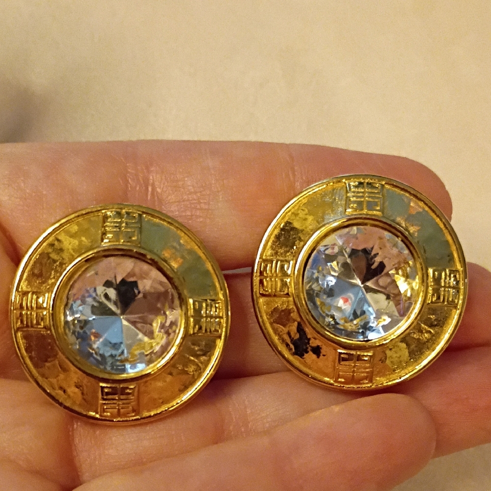 Givenchy Vintage Crystal Logo LARGE Clip-on Earrings
